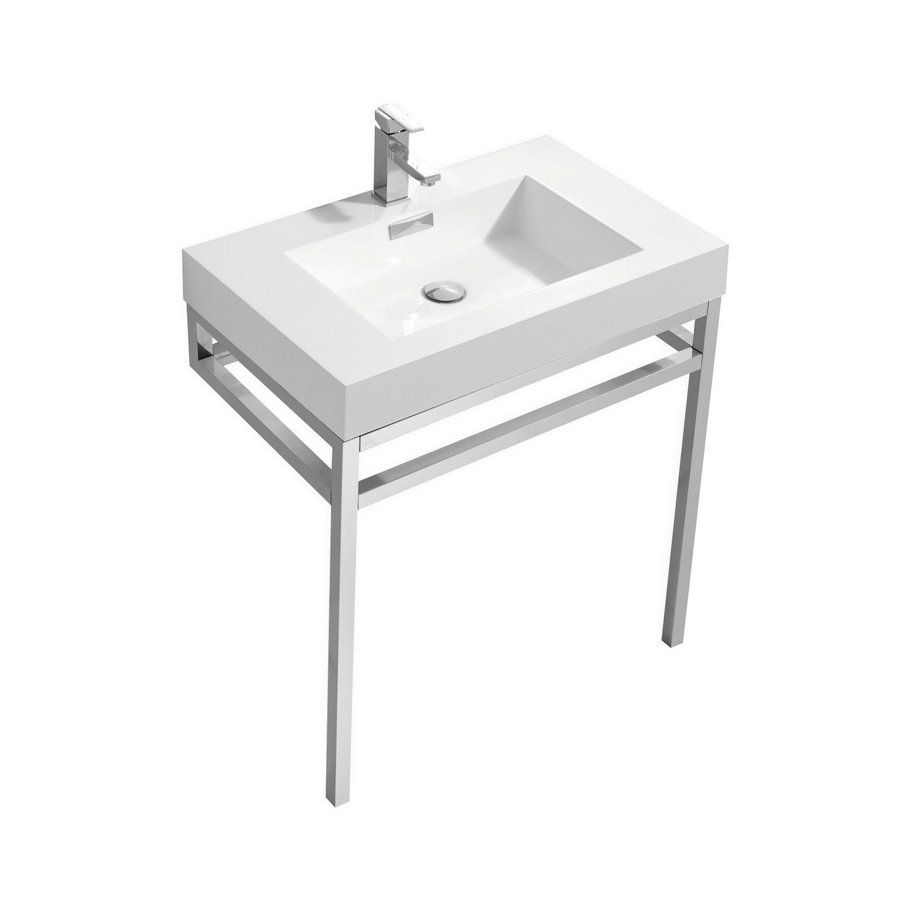 Modern Lux 30" Stainless Steel Console w/ White Acrylic Sink - Chrome 