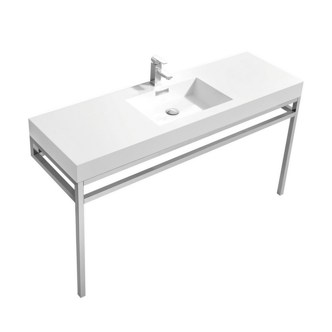 Modern Lux 60" Single Sink Stainless Steel Console w/ White Acrylic Sink - Chrome