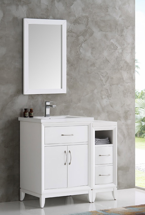36" White Traditional Bathroom Vanity in Faucet Option