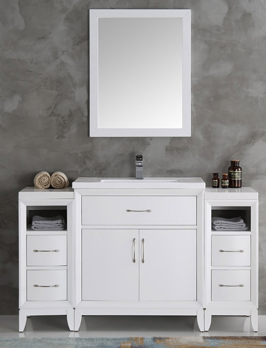 54" White Traditional Bathroom Vanity in Faucet Option