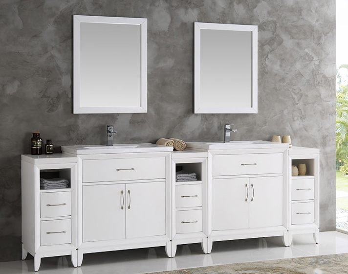 96" White Double Traditional Bathroom Vanity in Faucet Option