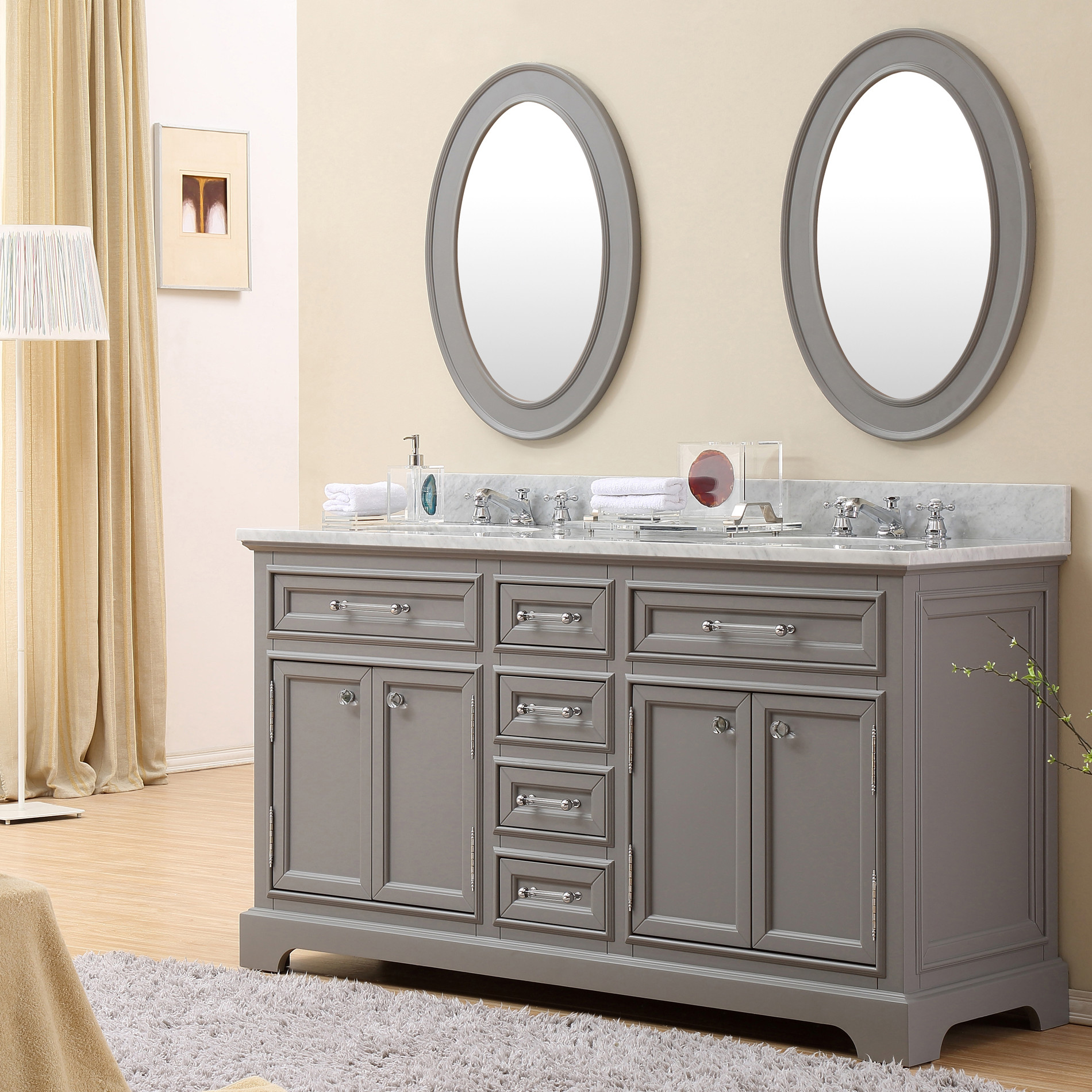 60 inch Traditional Double Sink Bathroom Vanity Gray Finish