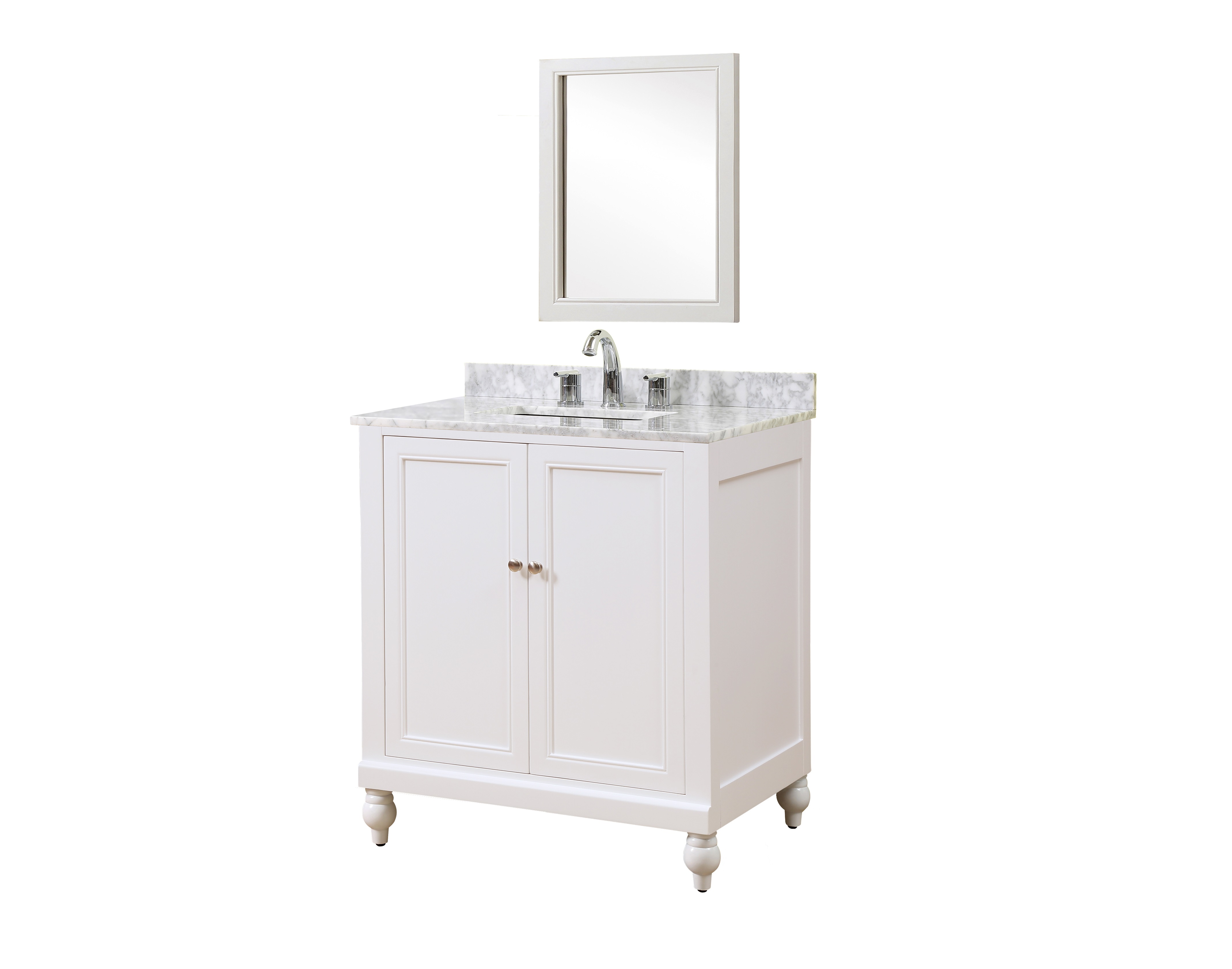 32" Pearl White Vanity with White Carrara Marble Top 