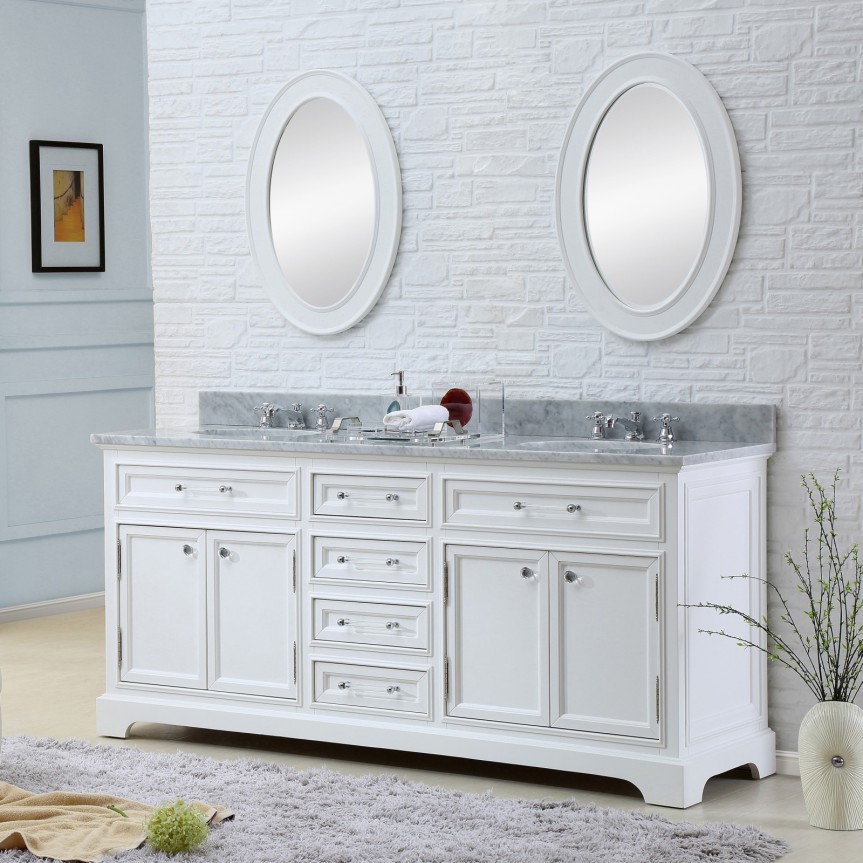 60 inch Traditional Double Sink Bathroom Vanity Marble Countertop