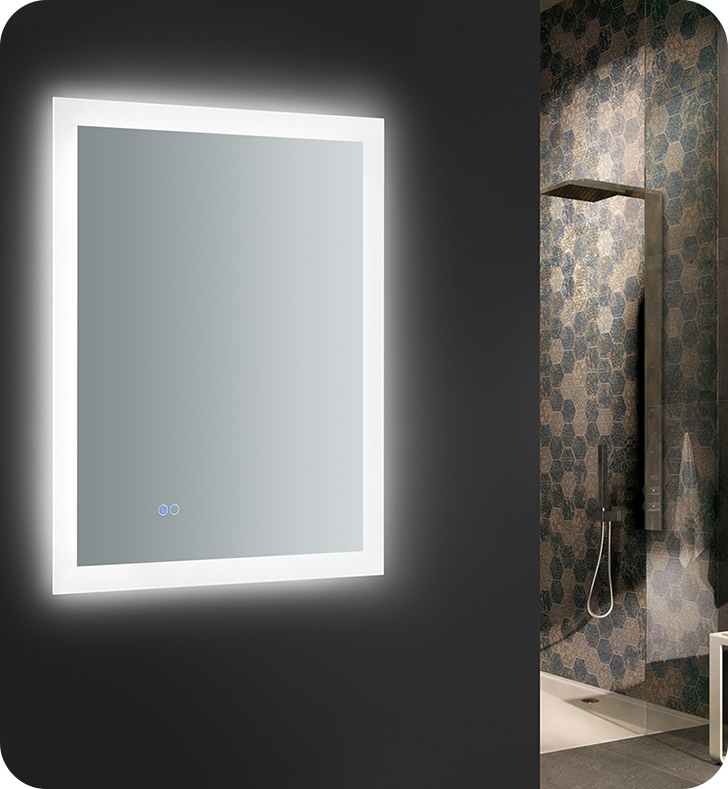 24" Wide x 30" Tall Bathroom Mirror w/ Halo Style LED Lighting and Defogger