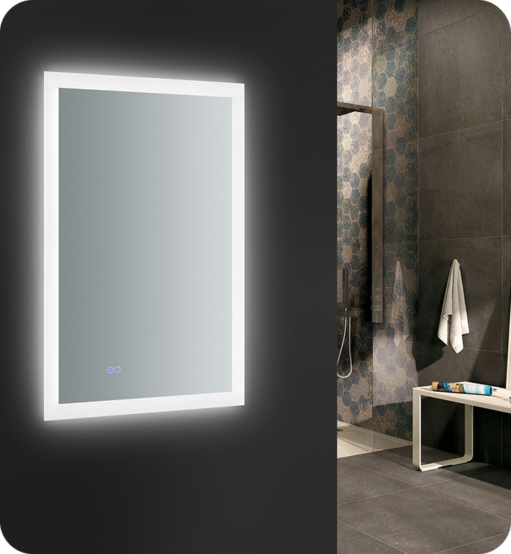 24" Wide x 36" Tall Bathroom Mirror w/ Halo Style LED Lighting and Defogger