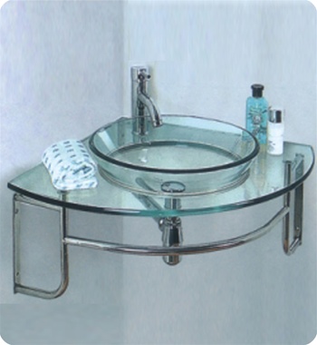 24" Corner Mount Modern Glass Bathroom Vanity in Faucet Option