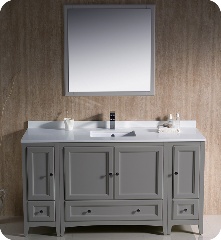 60" Traditional Bathroom Vanity with Color, Top, Faucet, Sink, and Linen Cabinet Option