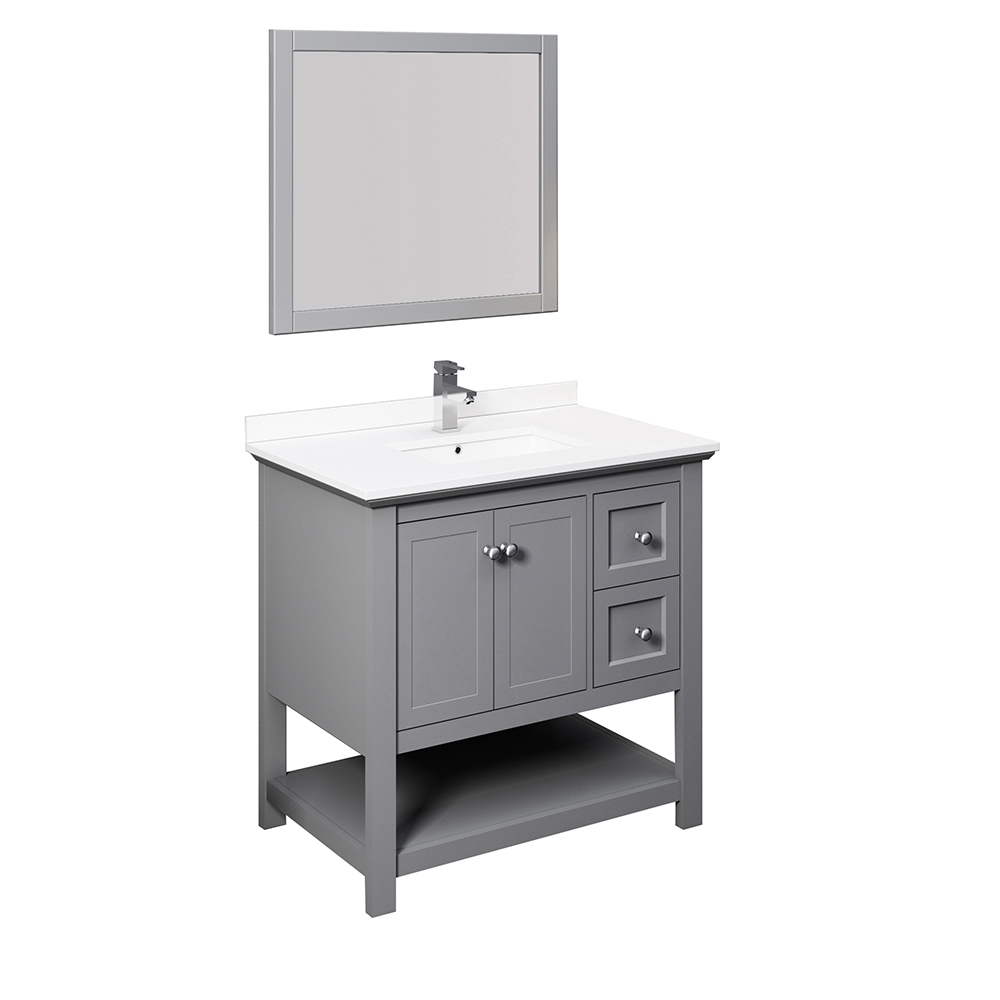 36" Gray Traditional Bathroom Vanity w/ Mirror
