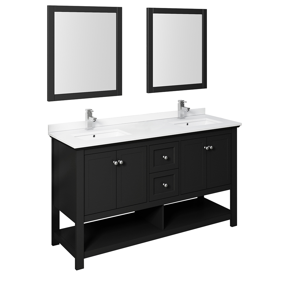 60" Traditional Double Sink Bathroom Vanity with Mirrors and Color Options