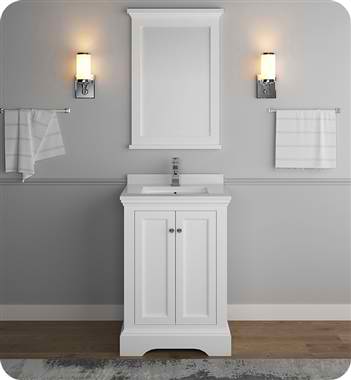 24" Matte White Traditional Bathroom Vanity with Mirror