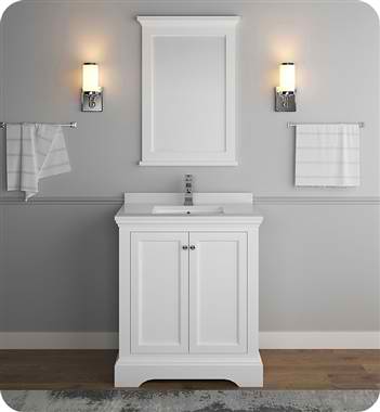 30" Matte White Traditional Bathroom Vanity with Mirror