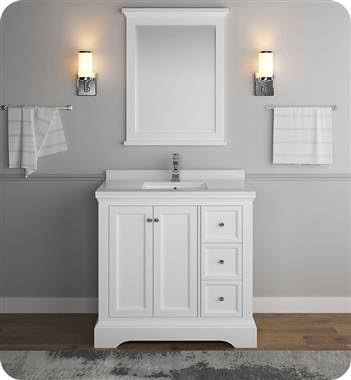 36" Matte White Traditional Bathroom Vanity with Mirror