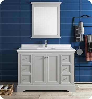 48" Gray Textured Traditional Bathroom Vanity with Mirror