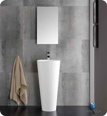 Messina 16" White Pedestal Sink with Medicine Cabinet - Modern Bathroom Vanity