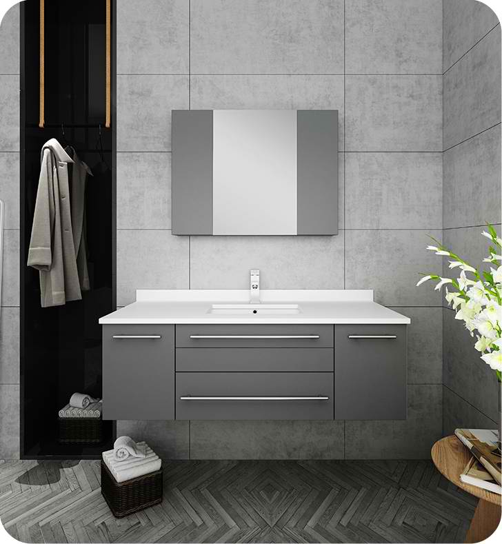 48" Gray Wall Hung Undermount Sink Modern Bathroom Vanity with Medicine Cabinet