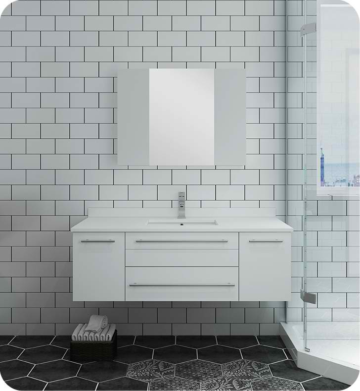 48" White Wall Hung Undermount Sink Modern Bathroom Vanity with Medicine Cabinet