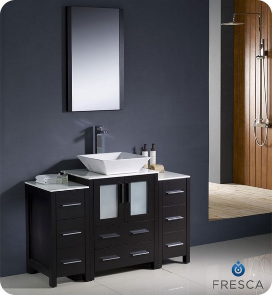 48" Espresso Modern Bathroom Vanity Vessel Sink with Faucet and Linen Side Cabinet Option