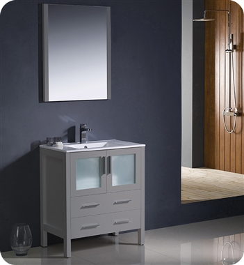 30" Gray Modern Bathroom Vanity with Faucet and Linen Side Cabinet Option