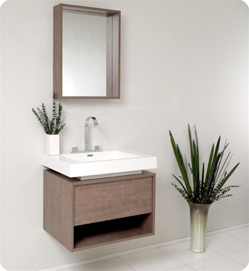 28" Gray Oak Modern Bathroom Vanity with Faucet, Medicine Cabinet and Linen Side Cabinet Option