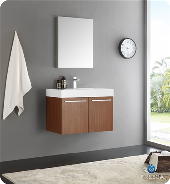 30" Teak Wall Hung Modern Bathroom Vanity with Faucet, Medicine Cabinet and Linen Side Cabinet Option