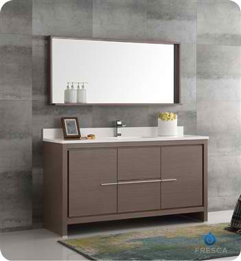 60" Modern Single Sink Bathroom Vanity with Mirror Gray Oak Finish