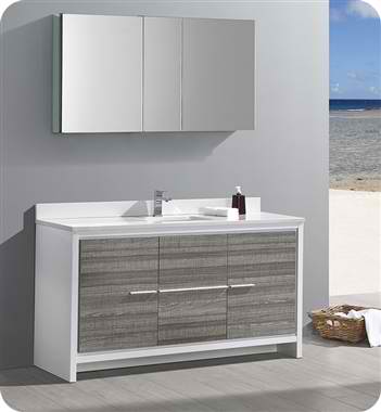 60" Single Sink Modern Bathroom Vanity with Medicine Cabinet, Ash Gray Finish