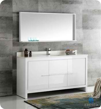 60" Modern Single Sink Bathroom Vanity with Mirror, White Finish