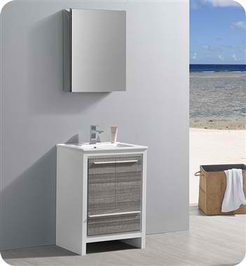 24" Modern Bathroom Vanity with Medicine Cabinet, Ash Gray Finish