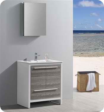 30" Modern Bathroom Vanity with Medicine Cabinet, Ash Gray Finish
