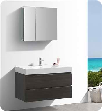 40" Wall Hung Modern Bathroom Vanity with Medicine Cabinet, Gray Oak Finish