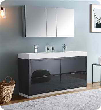60" Free Standing Double Sink Modern Bathroom Vanity with Medicine Cabinet, Faucets and Color Options