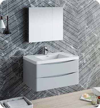 32" Wall Hung Modern Bathroom Vanity with Medicine Cabinet, Faucet and Color Options