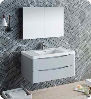40" Wall Hung Modern Bathroom Vanity with Medicine Cabinet, Faucet and Color Options