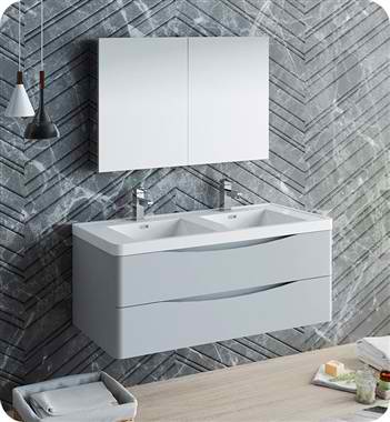 48" Wall Hung Double Sink Modern Bathroom Vanity with Medicine Cabinet, Faucets and Color Option