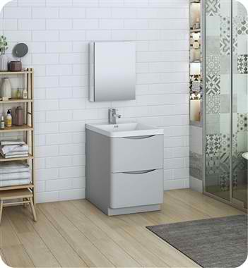 24" Free Standing Modern Bathroom Vanity with Medicine Cabinet, Faucets and Color Option