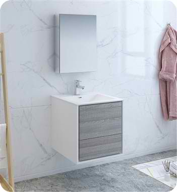 24" Wall Hung Modern Bathroom Vanity with Medicine Cabinet, Faucets and Color Options