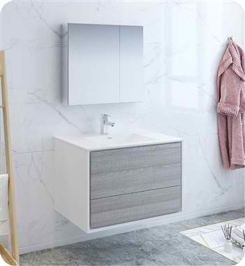 36" Wall Hung Modern Bathroom Vanity with Medicine Cabinet, Faucets and Color Options