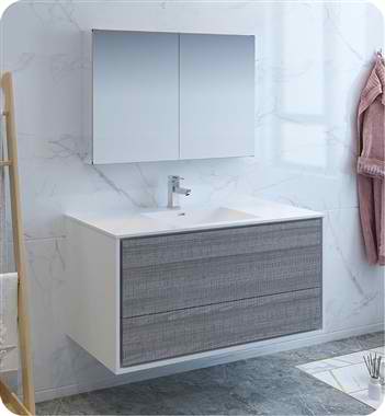 48" Wall Hung Modern Bathroom Vanity with Medicine Cabinet, Faucet and Color Options