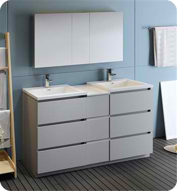 60" Free Standing Double Sink Modern Bathroom Vanity with Medicine Cabinet, Faucetes and Color Options