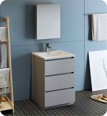 24" Free Standing Modern Bathroom Vanity with Medicine Cabinet, Faucets and Color Options