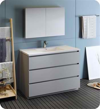 48" Gray Free Standing Modern Bathroom Vanity with Medicine Cabinet, Faucet and Color Options