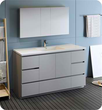 60" Free Standing Single Sink Modern Bathroom Vanity with Medicine Cabinet, Faucet and Color Options