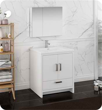 30" Free Standing Modern Bathroom Vanity with Medicine Cabinet, Faucets and Color Options