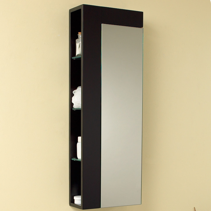 Contempo 39 inch Espresso Bathroom Linen Side Cabinet Large Mirror Door
