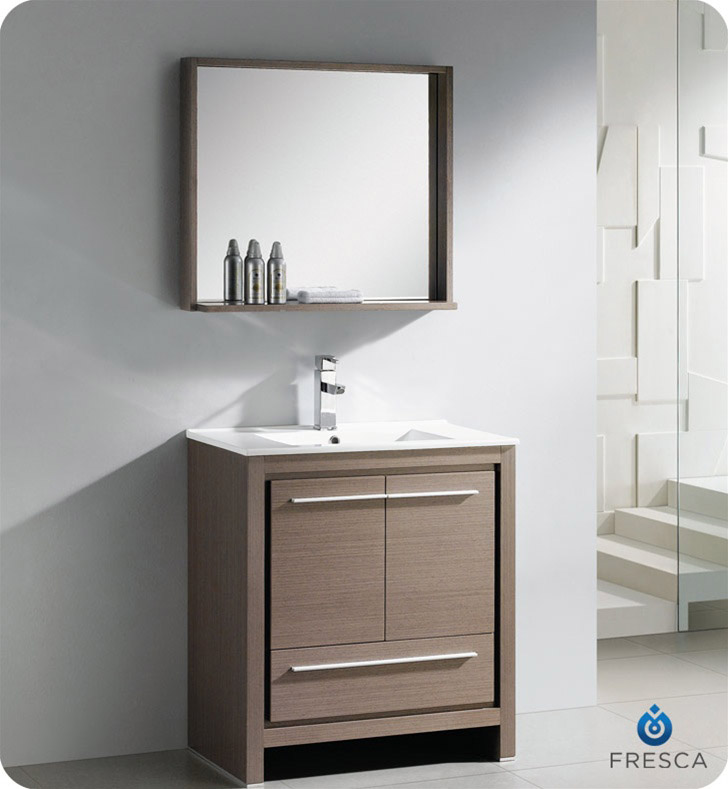30" Modern Bathroom Vanity Grey Oak Finish 