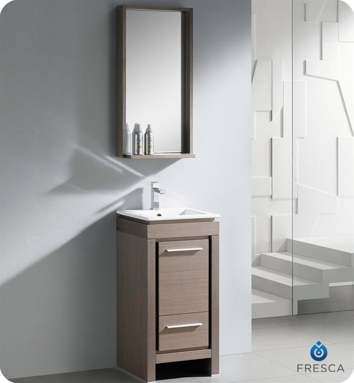 16" Small Modern Bathroom Vanity Grey Oak Finish 