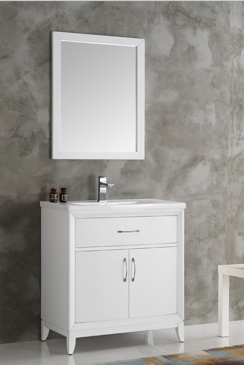 30" White Traditional Bathroom Vanity in Faucet Option