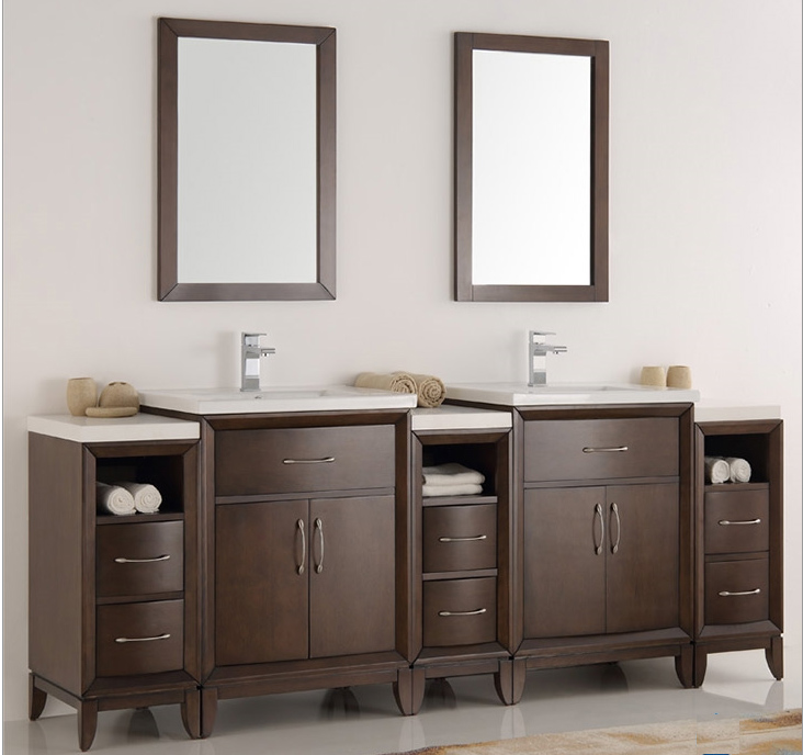 84" Antique Coffee Double Sink Traditional Bathroom Vanity in Faucet Option