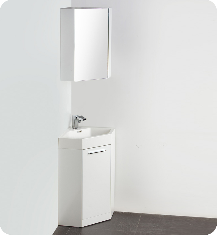 18" White Modern Corner Bathroom Vanity with Faucet